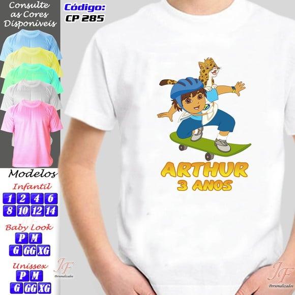 01 Camiseta Adulto Infantil Dora Aventureira Personalizada