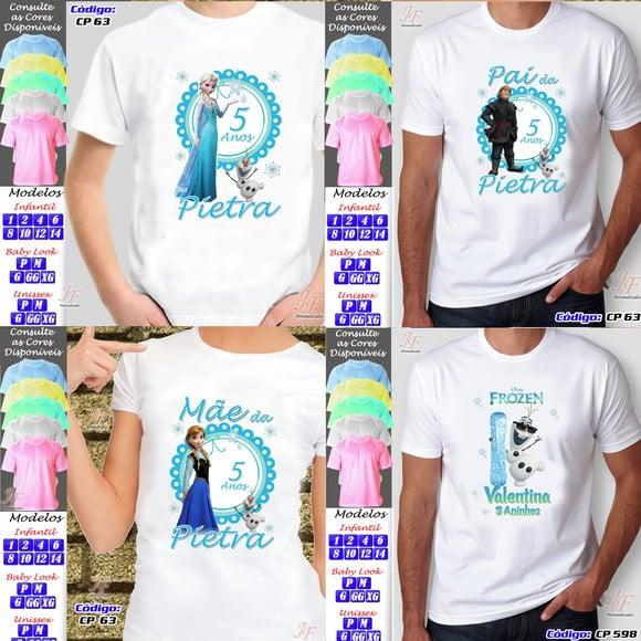 01 Camiseta Adulto Infantil Frozen Personalizada
