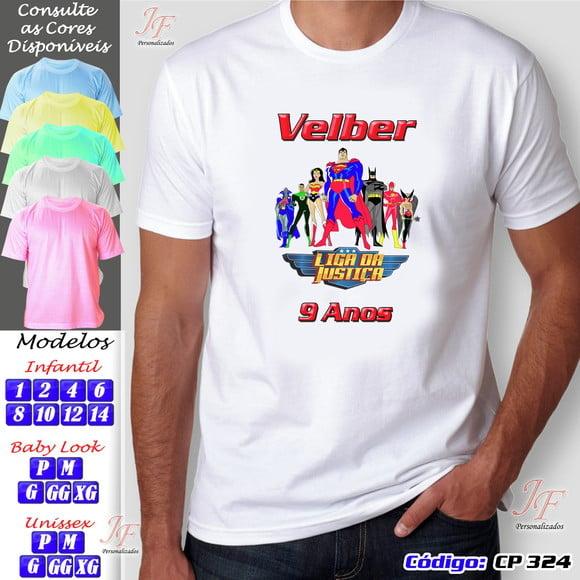 01 Camiseta Adulto Infantil Liga da Justiça Personalizada