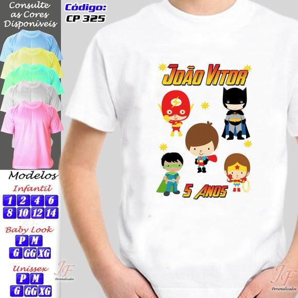 01 Camiseta Adulto Infantil Liga da Justiça Personalizada