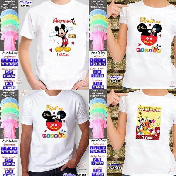 01 Camiseta Adulto Infantil Mickey Mouse Personalizada