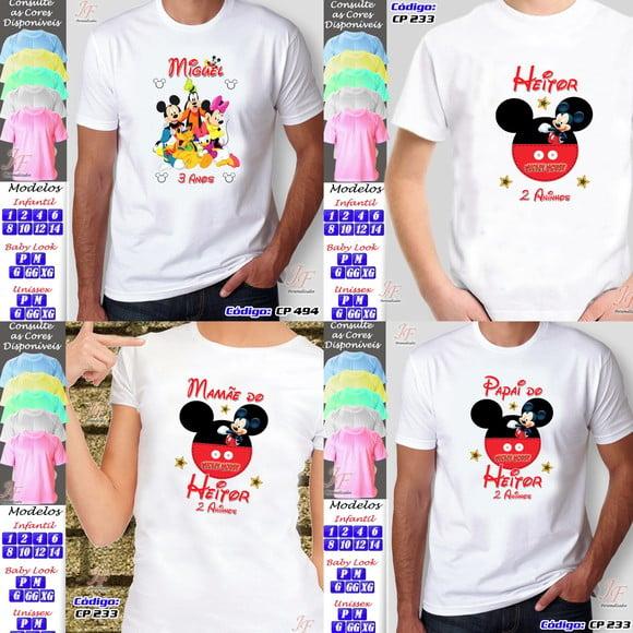 01 Camiseta Adulto Infantil Mickey Mouse Personalizada