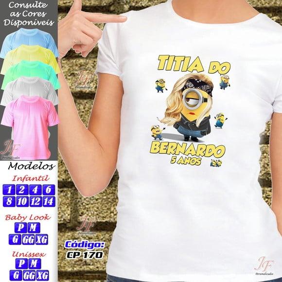 01 Camiseta Adulto Infantil Minions Personalizada