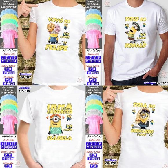 01 Camiseta Adulto Infantil Minions Personalizada