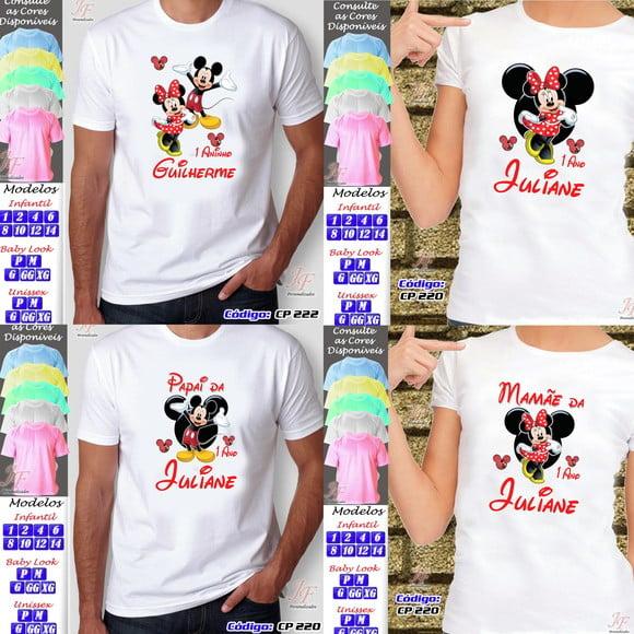 01 Camiseta Adulto Infantil Minnie Vermelha Personalizada