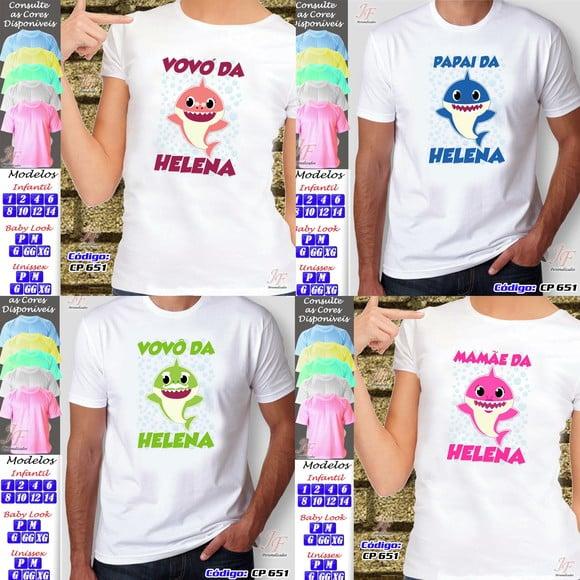 01 Camiseta Adulto Infantil Personalizada Baby Shark
