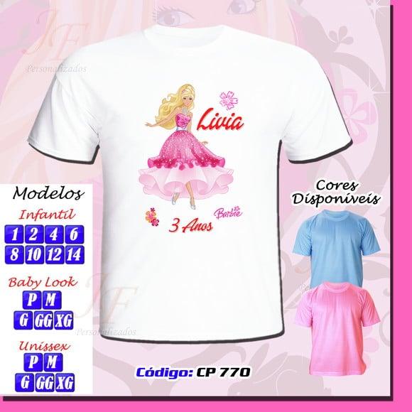 01 Camiseta Adulto Infantil Personalizada Barbie