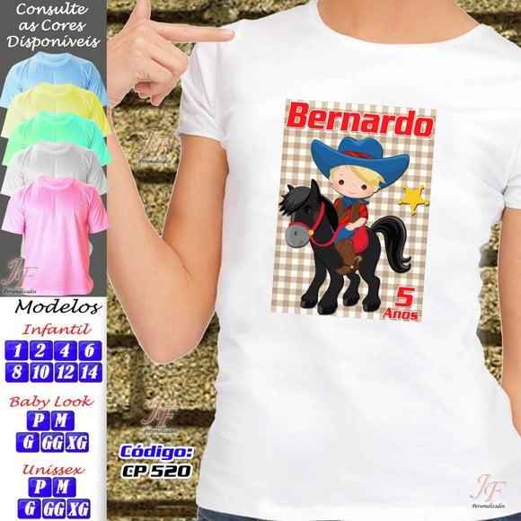 01 Camiseta Adulto Infantil Personalizada Cowboy Cowgirl