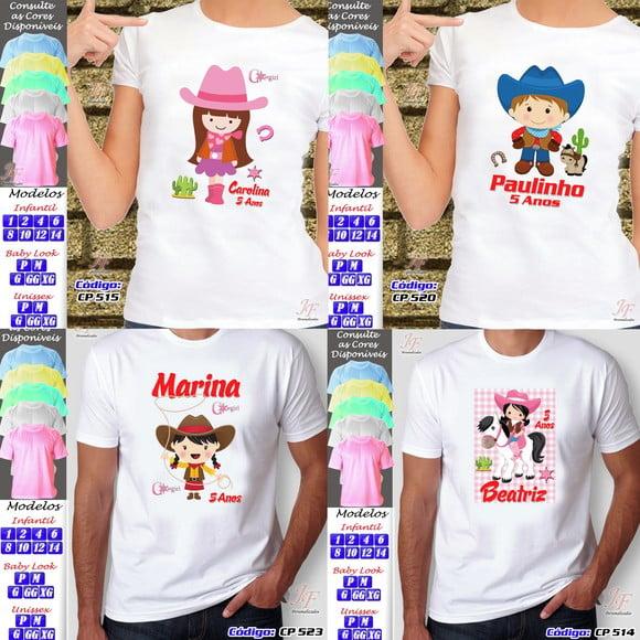 01 Camiseta Adulto Infantil Personalizada Cowboy Cowgirl