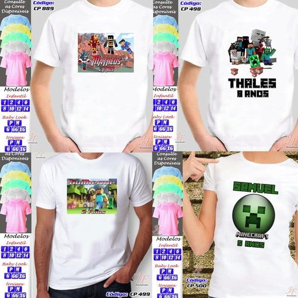 01 Camiseta Adulto Infantil Personalizada Minecraft
