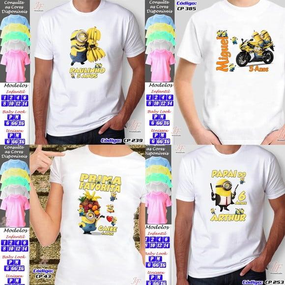 01 Camiseta Adulto Infantil Personalizada Minions