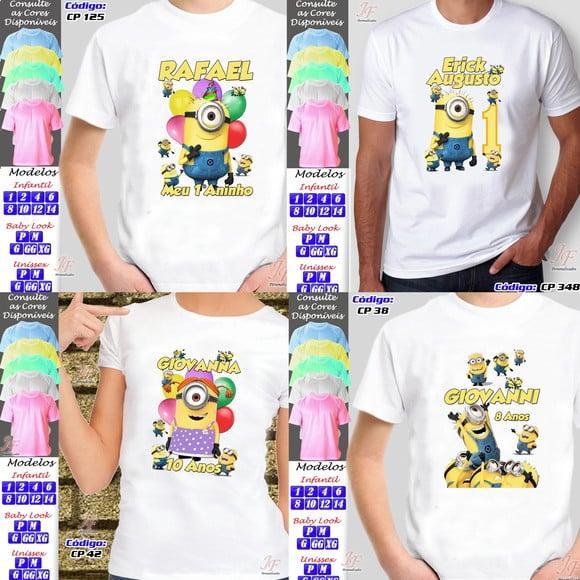 01 Camiseta Adulto Infantil Personalizada Minions