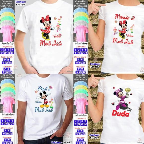 01 Camiseta Adulto Infantil Personalizada Minnie Vermelha
