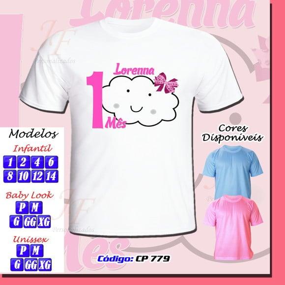 01 Camiseta Adulto Infantil Personalizada Nuvens