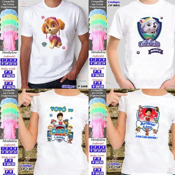 01 Camiseta Adulto Infantil Personalizada Patrulha Canina