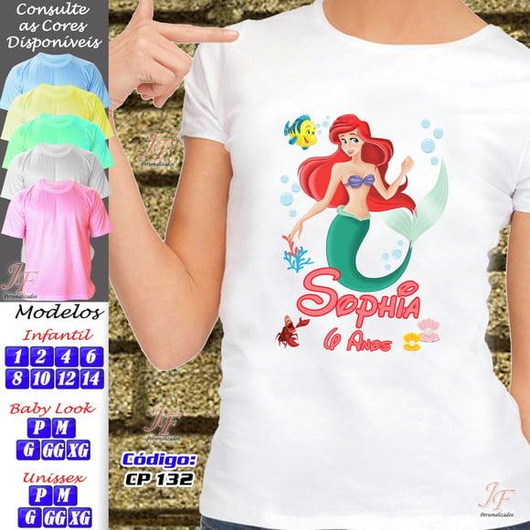 01 Camiseta Adulto Infantil Personalizada Pequena Sereia