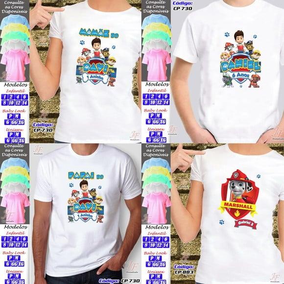 01 Camiseta Adulto Infantil Personalizada Patrulha Canina