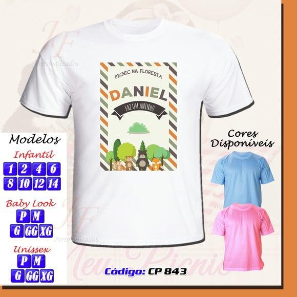 01 Camiseta Adulto Infantil Personalizada Picnic na Floresta
