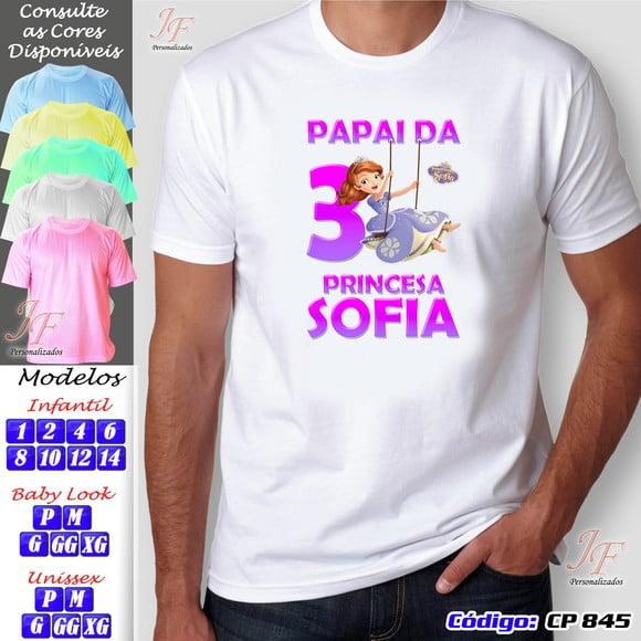 01 Camiseta Adulto Infantil Personalizada Princesa Sophia