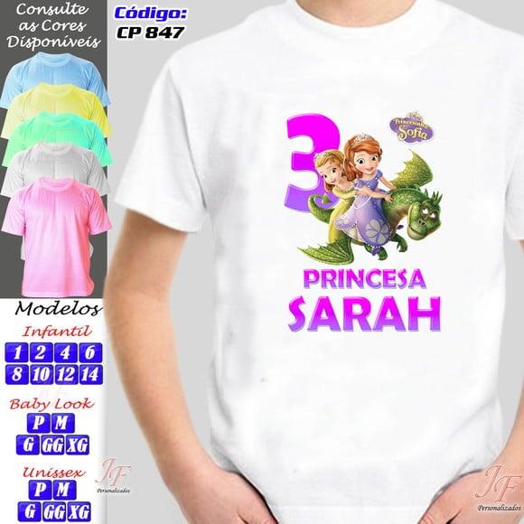 01 Camiseta Adulto Infantil Personalizada Princesa Sophia