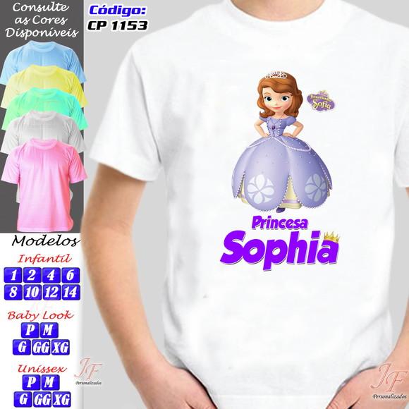01 Camiseta Adulto Infantil Personalizada Princesa Sophia