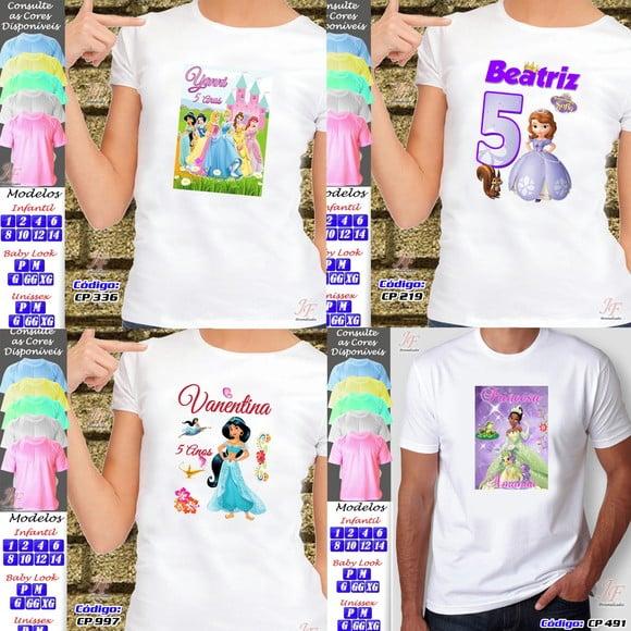 01 Camiseta Adulto Infantil Personalizada Princesas