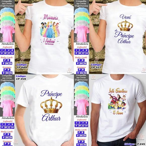 01 Camiseta Adulto Infantil Personalizada Princesas