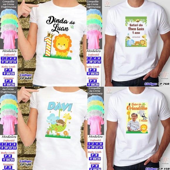 01 Camiseta Adulto Infantil Personalizada Safari