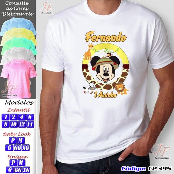 01 Camiseta Adulto Infantil Personalizada Safari do Mickey