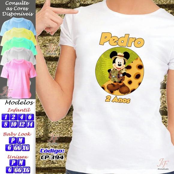 01 Camiseta Adulto Infantil Personalizada Safari do Mickey