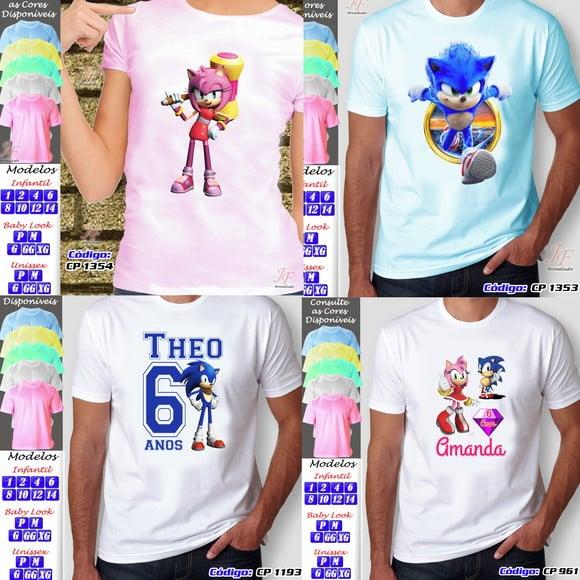 01 Camiseta Adulto Infantil Personalizada Sonic