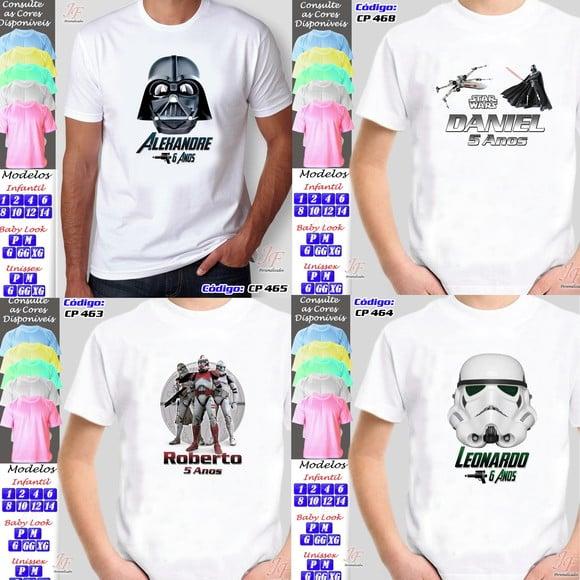 01 Camiseta Adulto Infantil Personalizada Star Wars