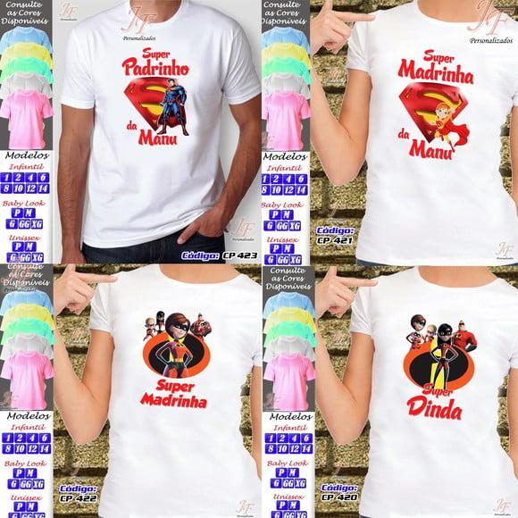 01 Camiseta Adulto Infantil Personalizada Super Padrinhos