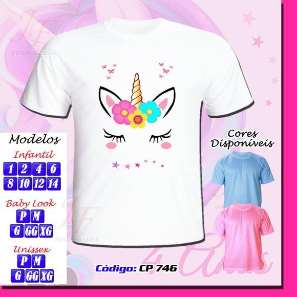 01 Camiseta Adulto Infantil Personalizada Tema Unicórnio