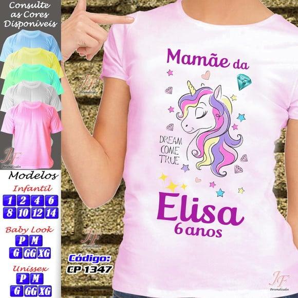 01 Camiseta Adulto Infantil Personalizada Tema Unicórnio