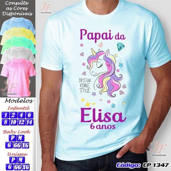 01 Camiseta Adulto Infantil Personalizada Tema Unicórnio