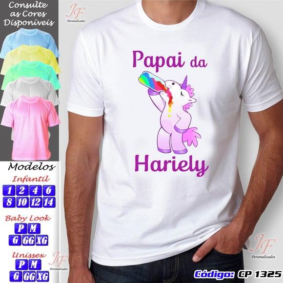 01 Camiseta Adulto Infantil Personalizada Tema Unicórnio