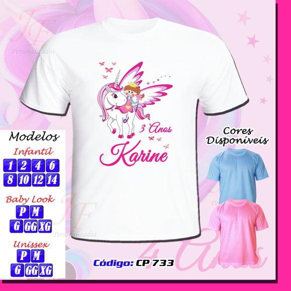 01 Camiseta Adulto Infantil Personalizada Tema Unicórnio