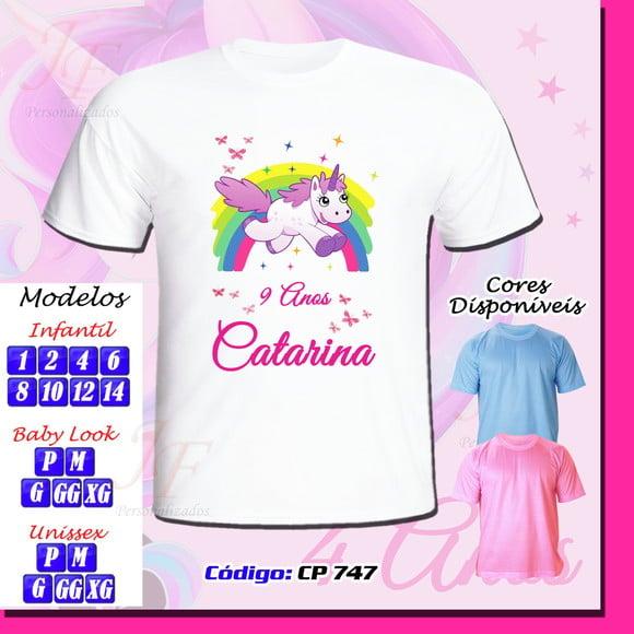 01 Camiseta Adulto Infantil Personalizada Tema Unicórnio
