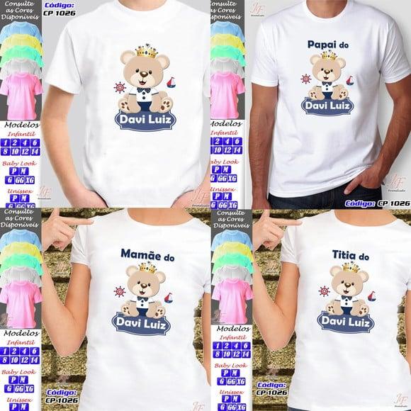 01 Camiseta Adulto Infantil Personalizada Ursinho Marinheiro