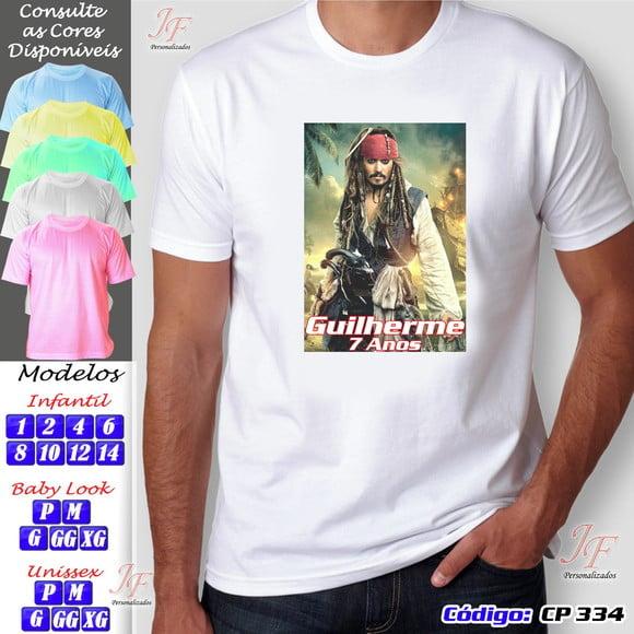 01 Camiseta Adulto Infantil Piratas do Caribe Personalizada