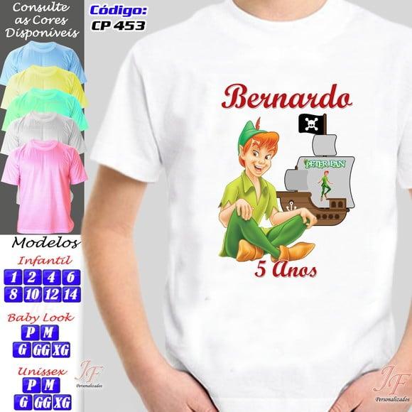 01 Camiseta Adulto Infantil Peter Pan Personalizada