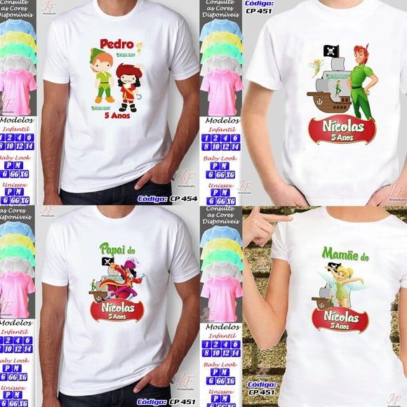 01 Camiseta Adulto Infantil Peter Pan Personalizada