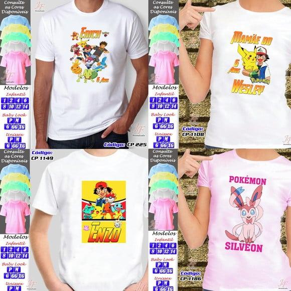 01 Camiseta Adulto Infantil Pokemon Personalizada