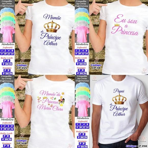 01 Camiseta Adulto Infantil Príncipe Princesa Personalizada