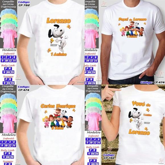 01 Camiseta Adulto Infantil Snoopy Personalizada