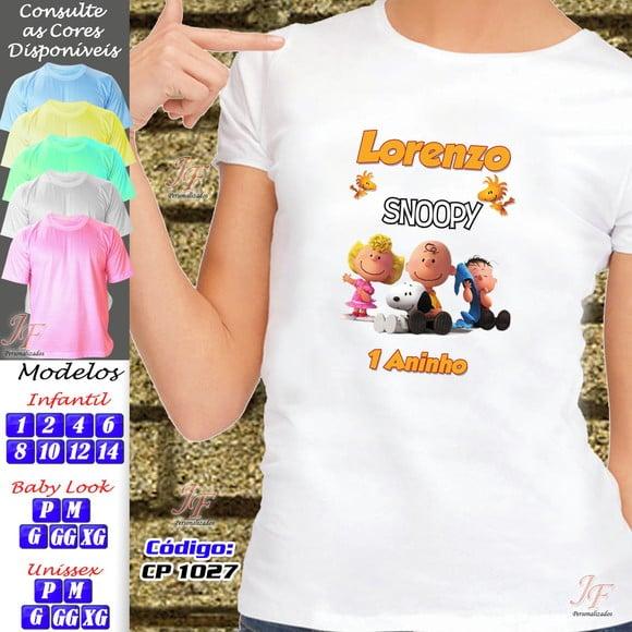 01 Camiseta Adulto Infantil Snoopy Personalizada