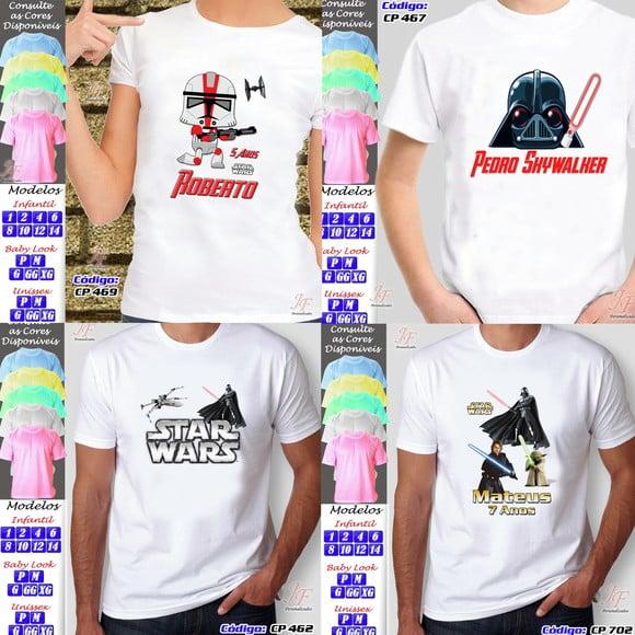 01 Camiseta Adulto Infantil Star Wars Personalizada