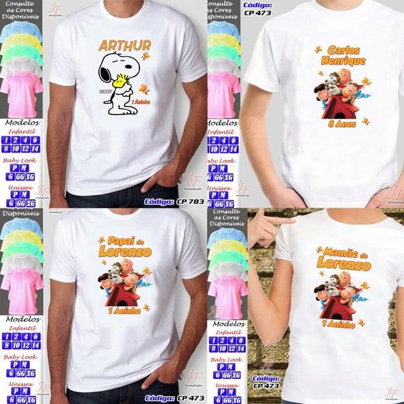 01 Camiseta Adulto Infantil Snoopy Personalizada