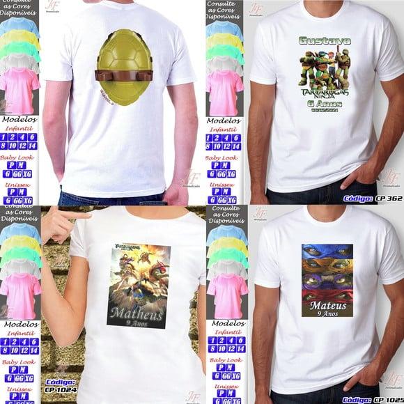 01 Camiseta Adulto Infantil Tartaruga Ninja Personalizada